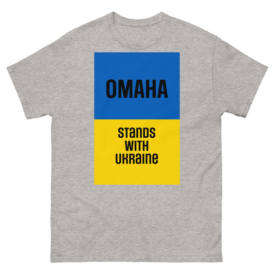 Omaha Stands with Ukraine. Men's heavyweight tee