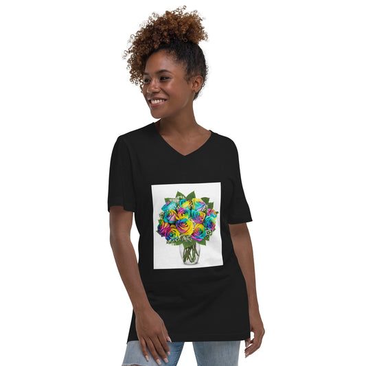 Photo Rainbow Flowers Unisex Short Sleeve V-Neck T-Shirt
