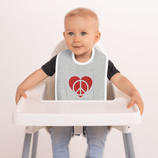 Peace Heart Embroidered Baby Bib