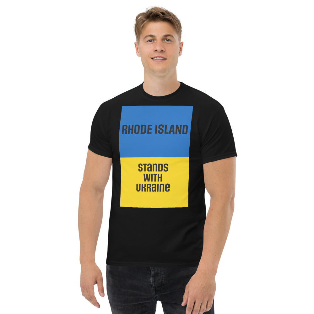 Rhode Island Stands with Ukraine.  Men's heavyweight tee