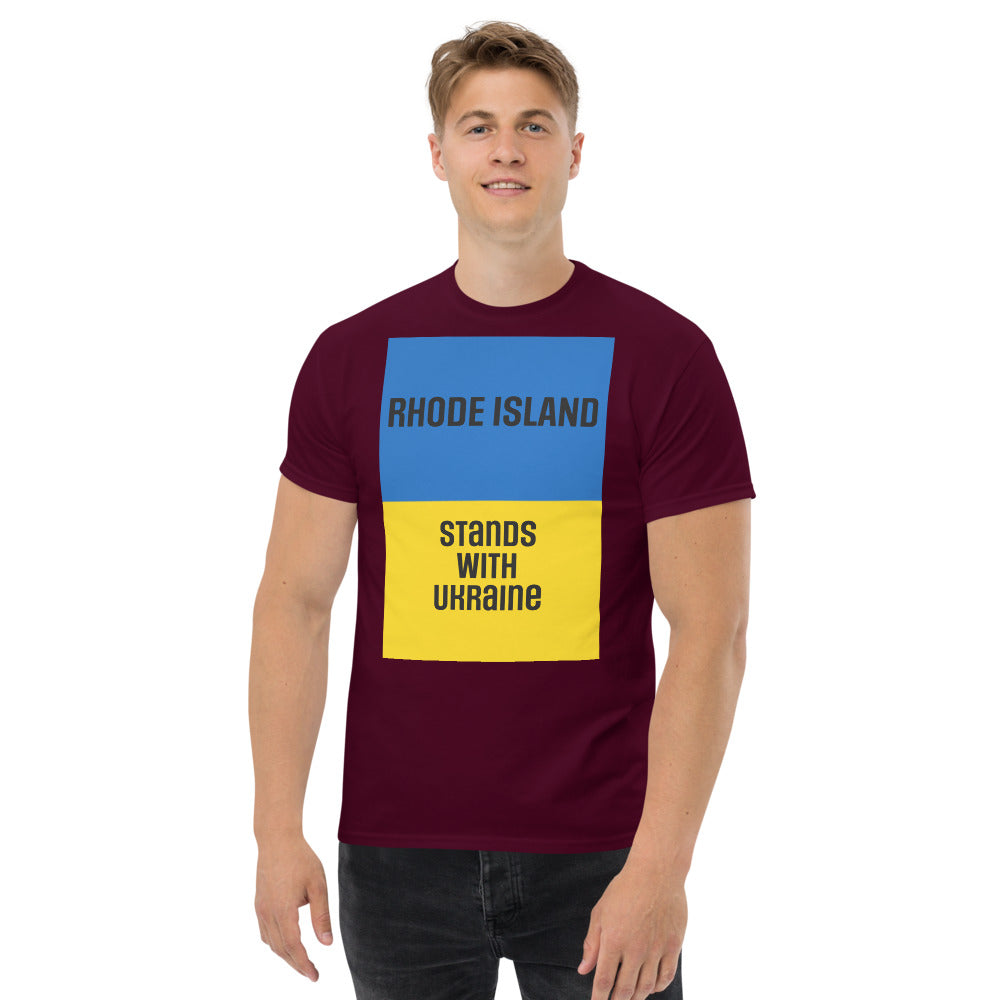 Rhode Island Stands with Ukraine.  Men's heavyweight tee