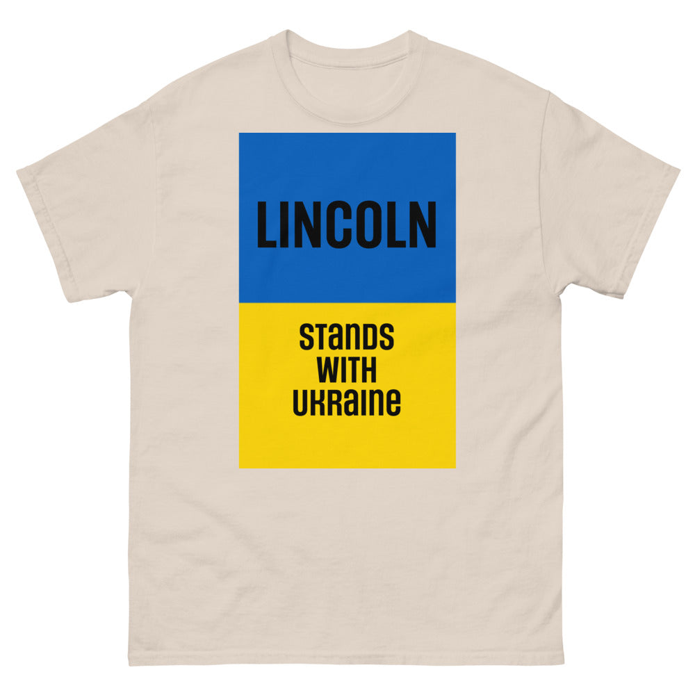 Lincoln Stands with Ukraine.  Men's heavyweight tee