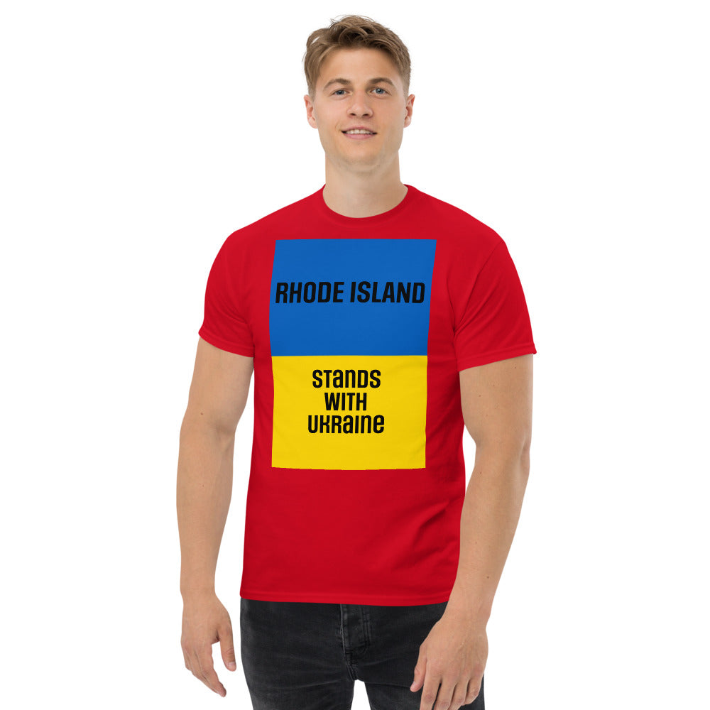 Rhode Island Stands with Ukraine.  Men's heavyweight tee