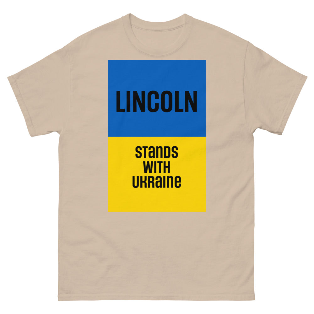 Lincoln Stands with Ukraine.  Men's heavyweight tee