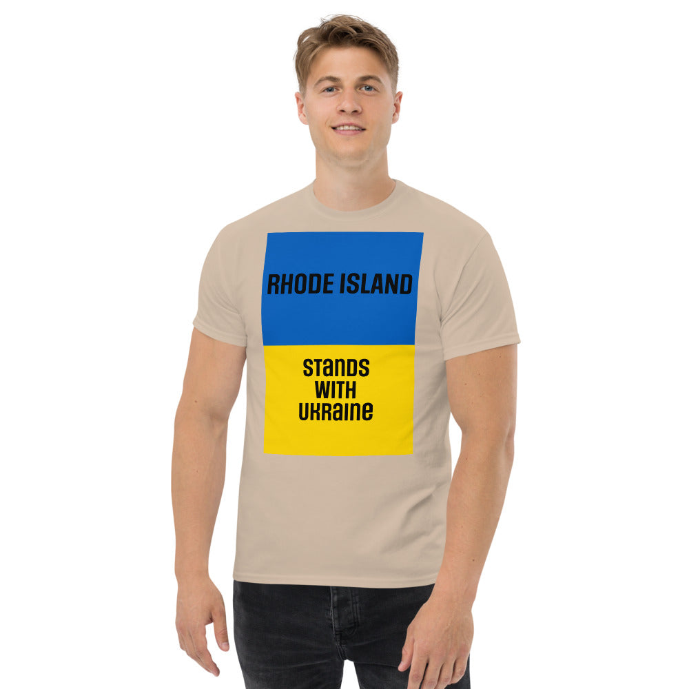 Rhode Island Stands with Ukraine.  Men's heavyweight tee