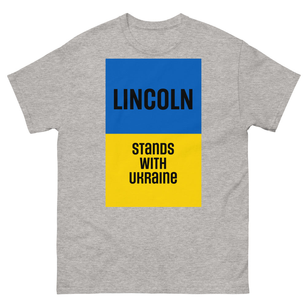 Lincoln Stands with Ukraine.  Men's heavyweight tee