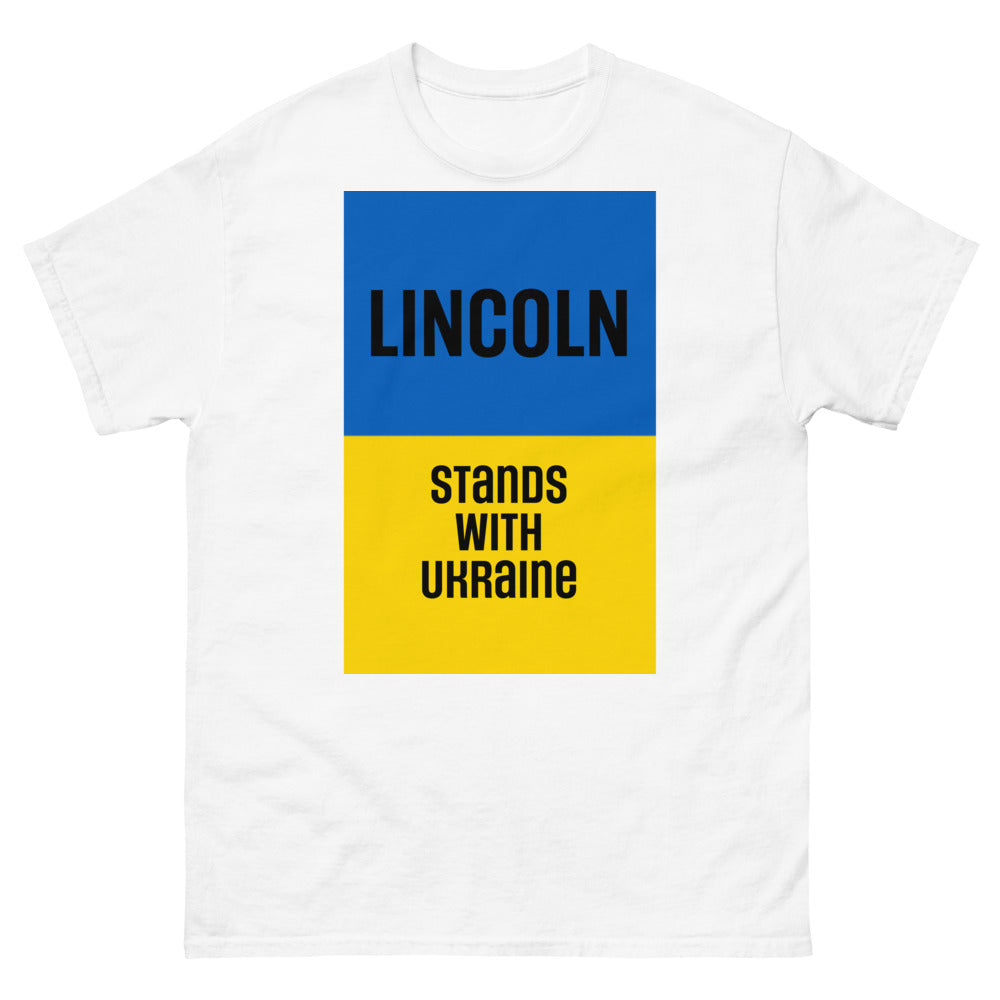 Lincoln Stands with Ukraine.  Men's heavyweight tee