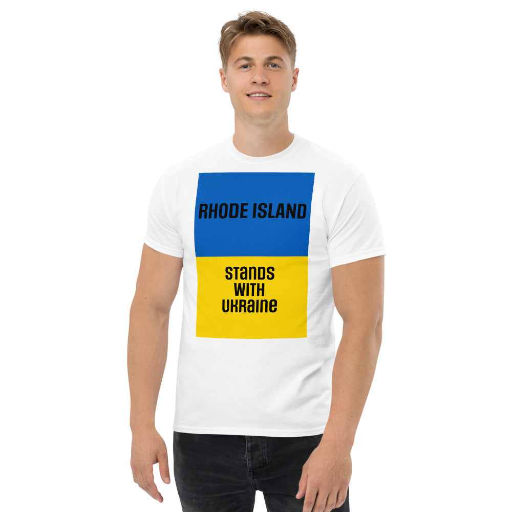 Rhode Island Stands with Ukraine.  Men's heavyweight tee