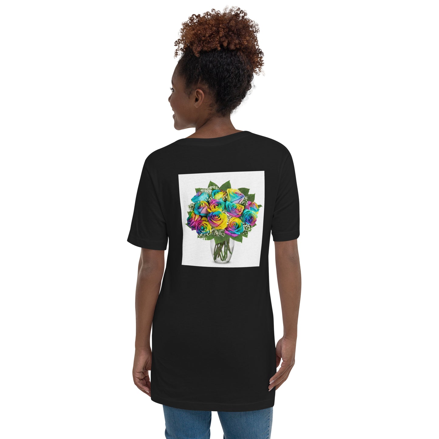 Photo Rainbow Flowers Unisex Short Sleeve V-Neck T-Shirt