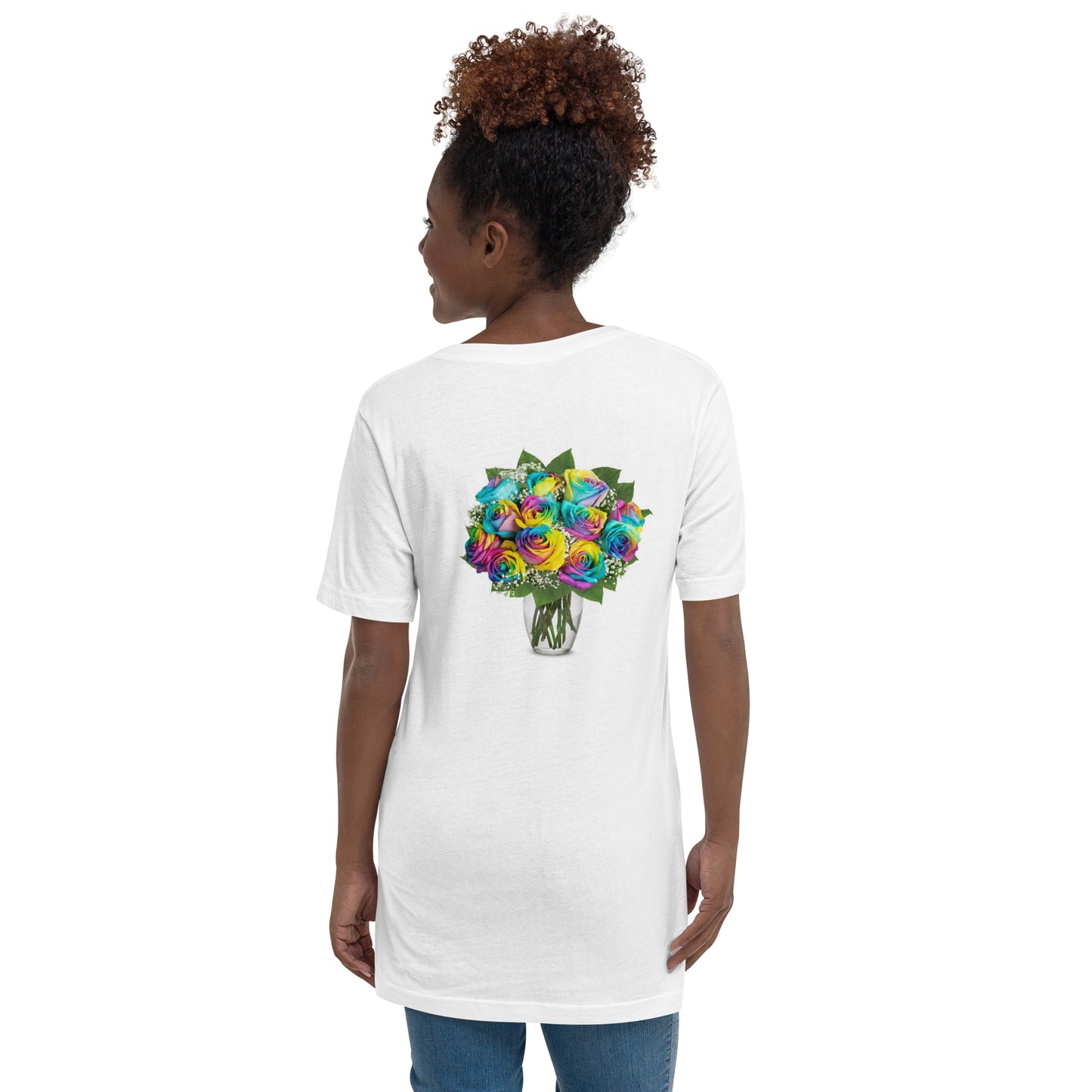 Photo Rainbow Flowers Unisex Short Sleeve V-Neck T-Shirt